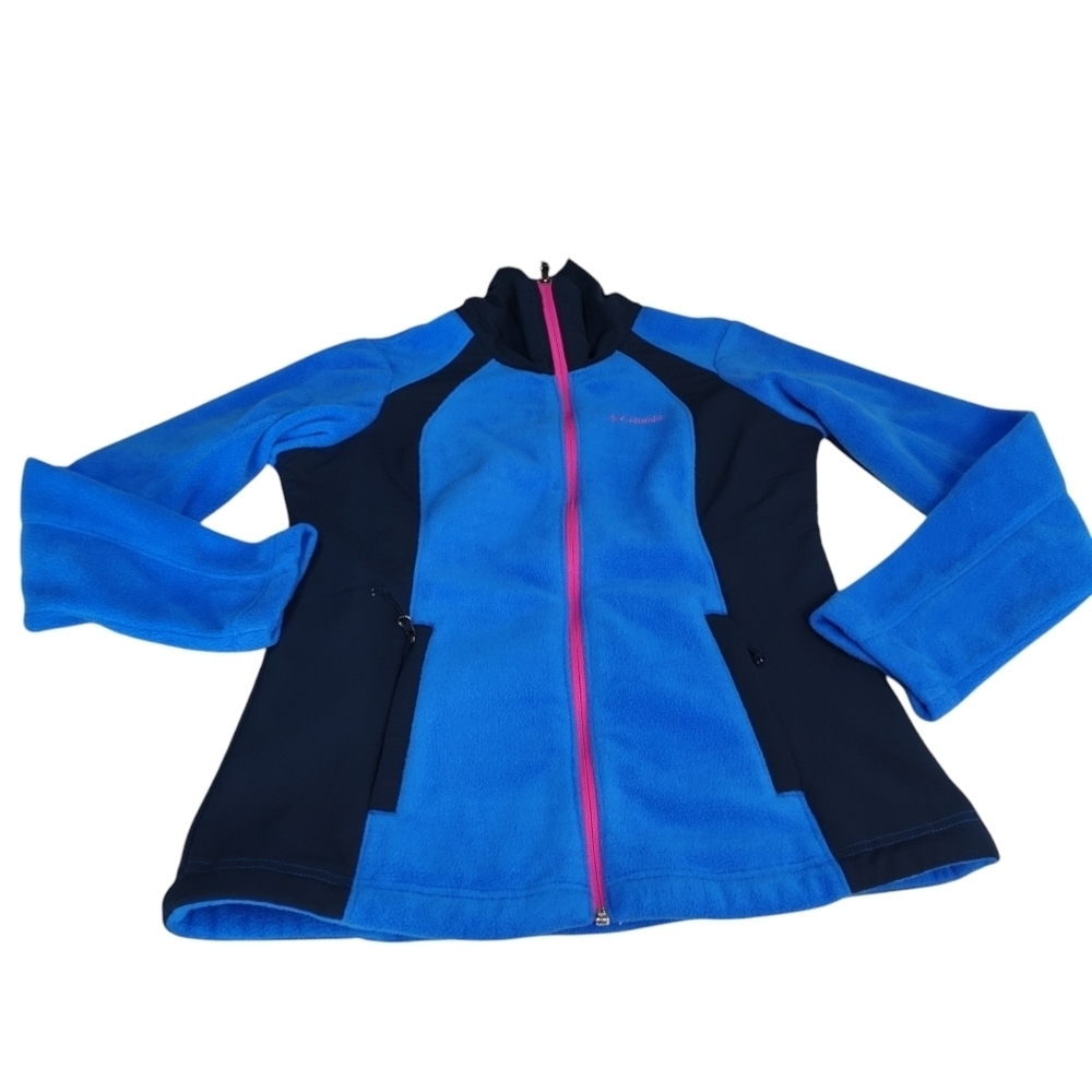 Columbia Women's Blue Black Full Zip Polar Fleece Jacket Side Panels Size Small - Picture 5 of 10